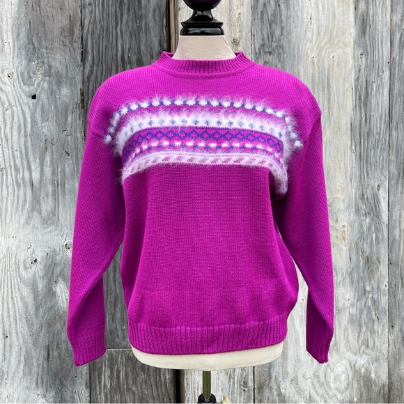 Capello VINTAGE 100% Wool Magenta Fairisle Knit Nordic Sweater - Picture 3 of 16